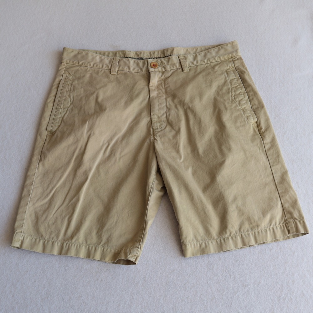 Robert Graham Mens 34 Coupe Classique Chino Shorts Khaki Green Cotton Flat Front